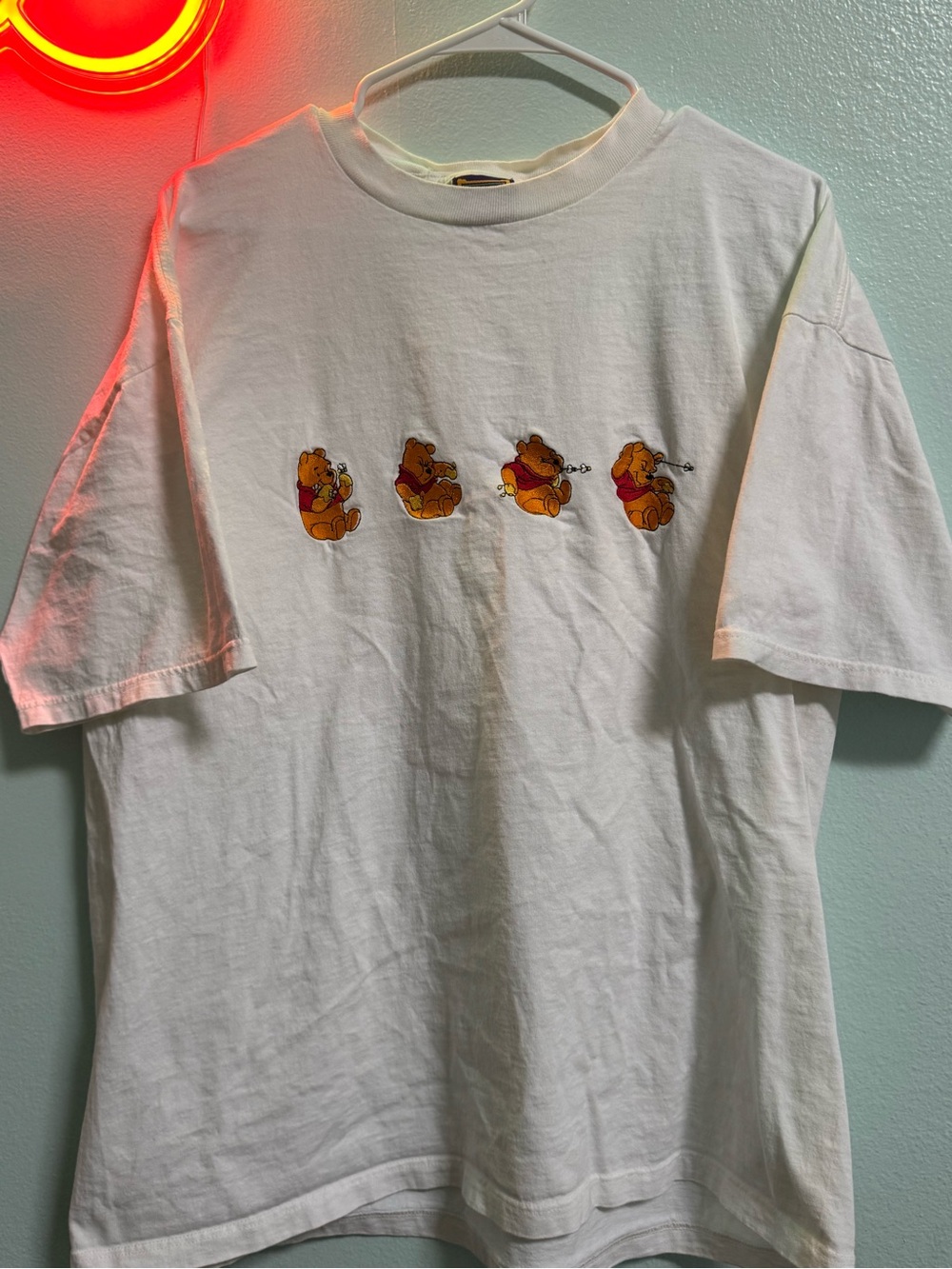 Vintage White Tee with Winnie the Pooh Character Row
